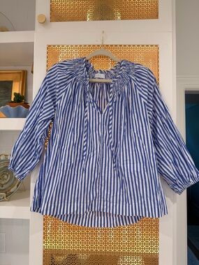 LAKE Blue & White Striped Women’s Blouse! EUC! Medium!